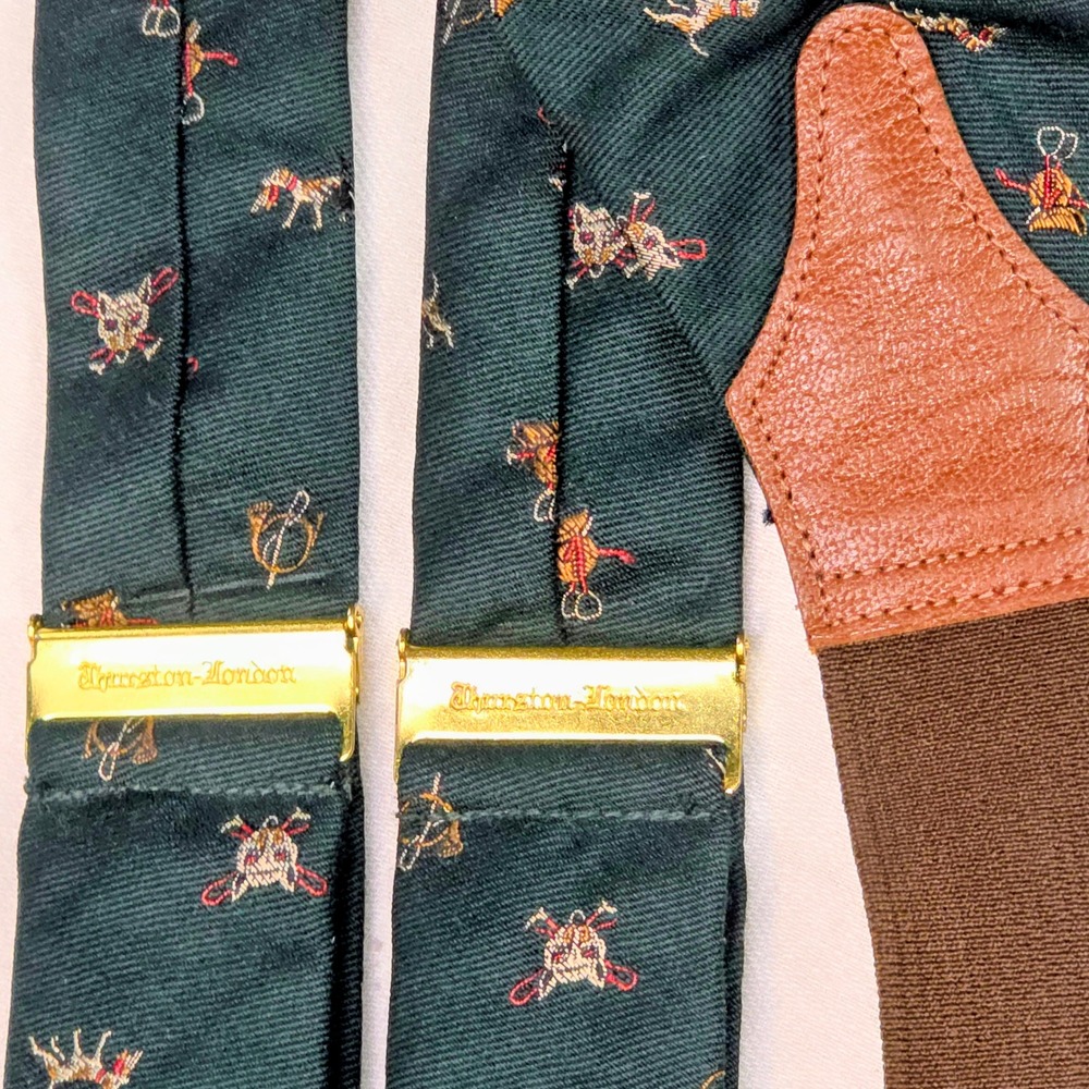Albert Thurston London Silk Braces Suspender Forest Green Equestrian Hunting Dog